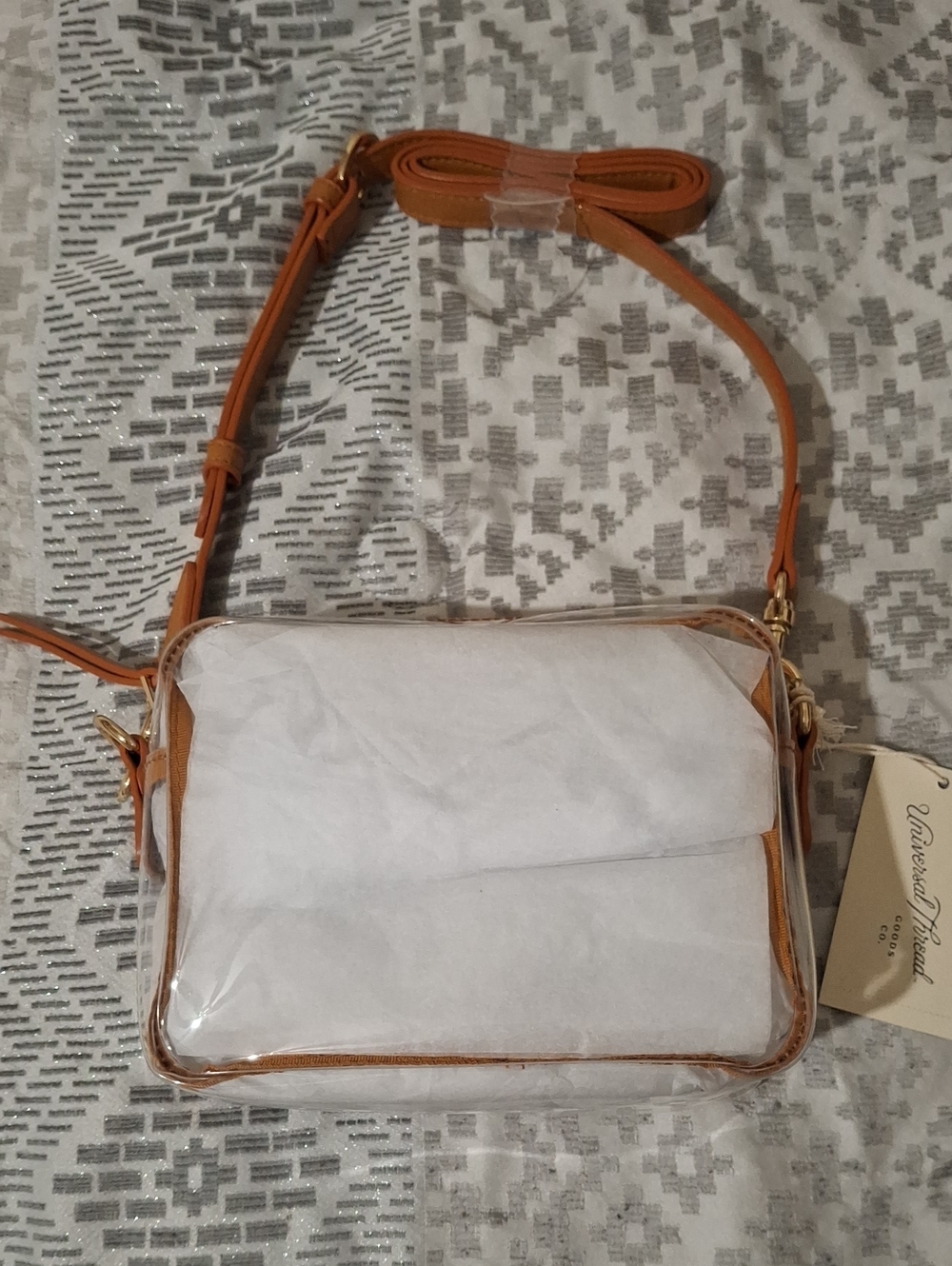 Universal Thread Clear Crossbody with Tan Trim and Adjustable Strap